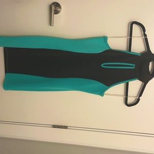 Green/black mini turtle neck dress